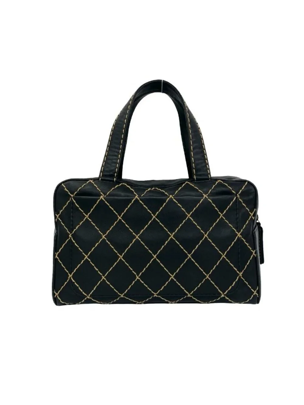 Chanel CC Logo Wild Stitch Lambskin Mini Boston Bag Black
